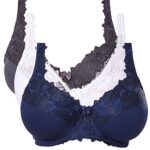 Curve Muse Plus Size Minimizer Underwire Unlined Bra with Embroidery Lace 3Pack 0
