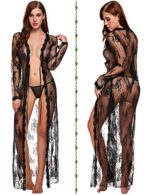 Lingerie for Women Sexy Long Lace Dress Sheer Gown See Through Kimono Robe 0 1