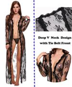 Lingerie for Women Sexy Long Lace Dress Sheer Gown See Through Kimono Robe 0 2