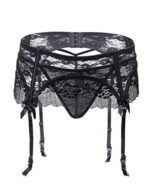 comeondear Women Lace Suspender Garter Belt Plus Size Lingerie with G String for Thigh High Stockings 0 0