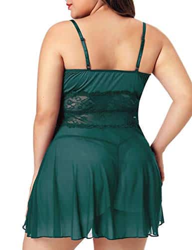 XAKALAKA Womens Plus Size Lingerie Babydoll Front Slit Lace Mesh Chemise Sleepwear 0 0