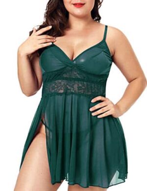 XAKALAKA Womens Plus Size Lingerie Babydoll Front Slit Lace Mesh Chemise Sleepwear 0 1