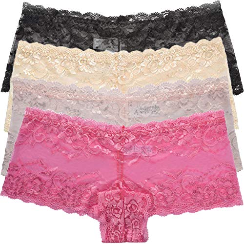 Womens underwear plus size lace panties boyshort tanga sexy lingerie cheeky panty 6 pack lace trim low waist 0