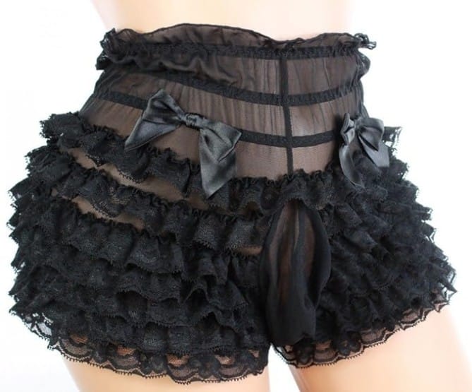 Aishani Men's Black Mesh Frilly Sissy Boxer Briefs