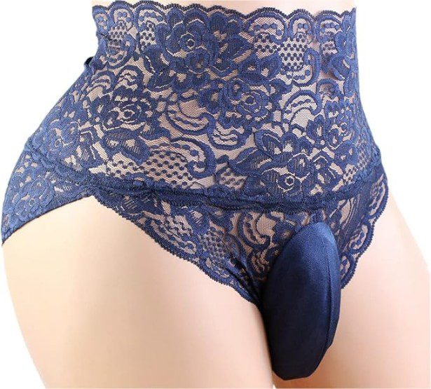 Aishani Men's High Rise Black Floral Full Lace Brief Sissy Panties