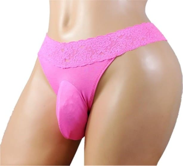 Aishani Men's Pink Lace Thong Sissy Pouch Panties