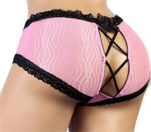 Black lace pink bikini open back sissy pouch panties for men