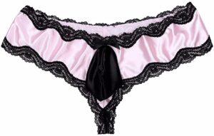 Black lace pink bikini hipster sissy pouch panties for men