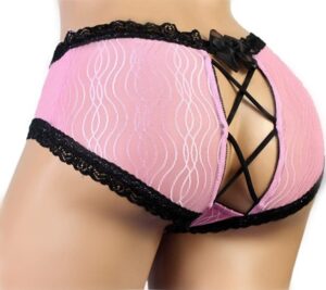 Sexy black lace pink bikini open back sissy pouch panties for men online