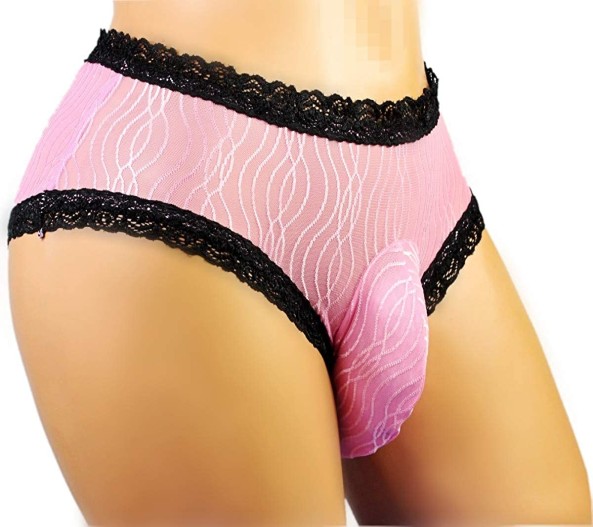 Black lace pink bikini open back sissy pouch panties for men online