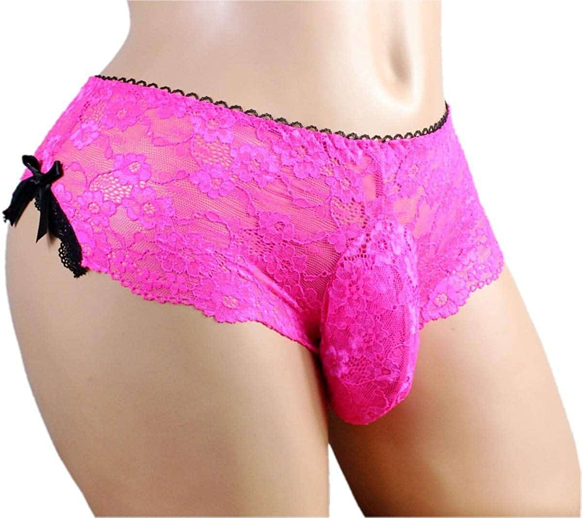 Pink lace see through sissy pouch panties for men